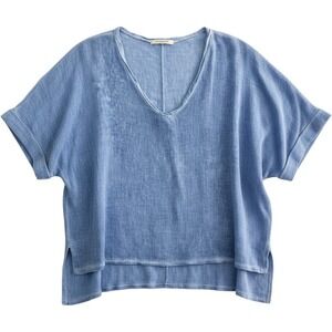 Catwalk Studio Blue V-Neck Oversized Linen Blend Top L? Made in Italy Light